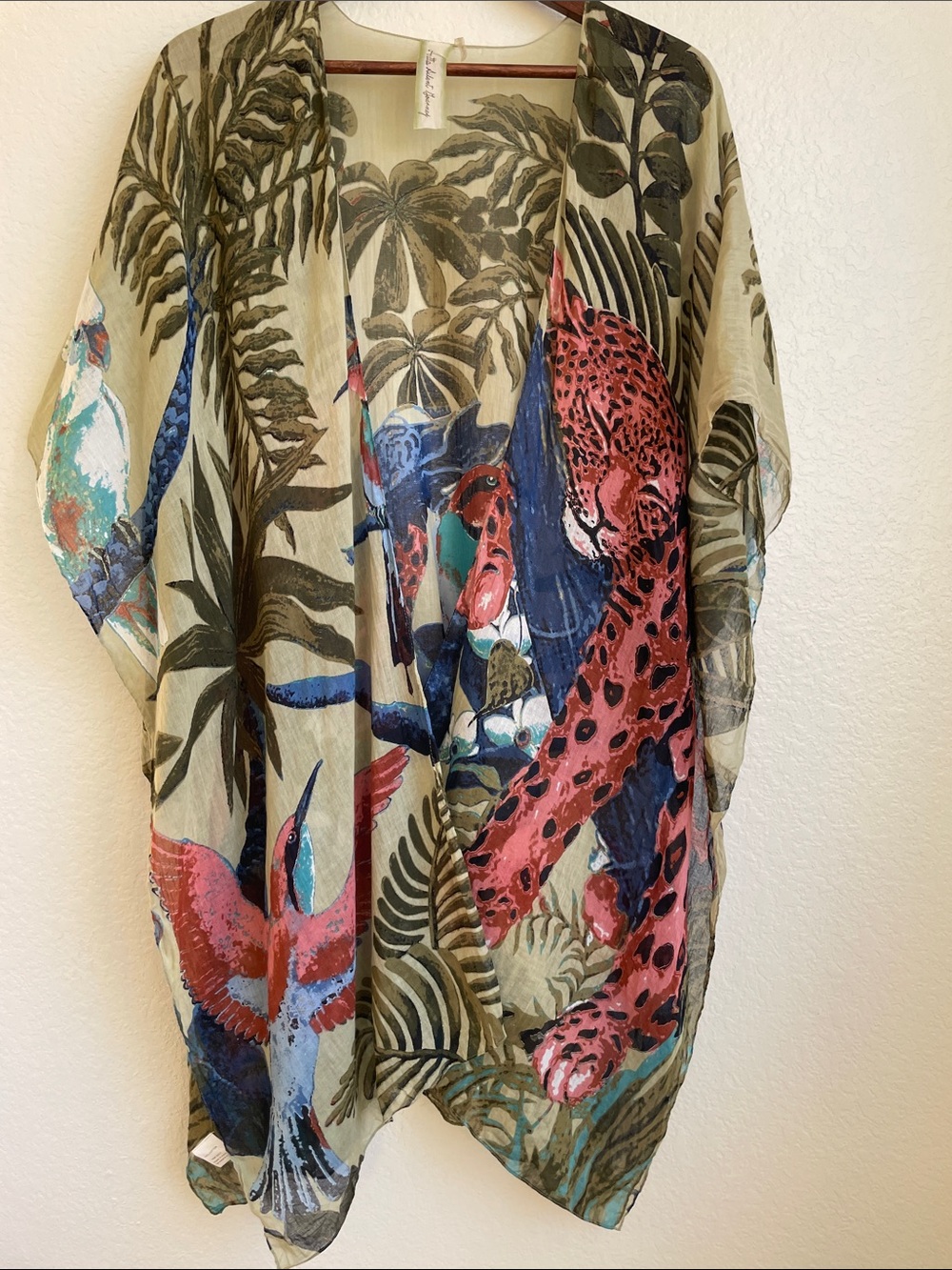 Aratta Silent Journey • Tropical Jaguar Print Kimono - Olive Multi • OSFM
